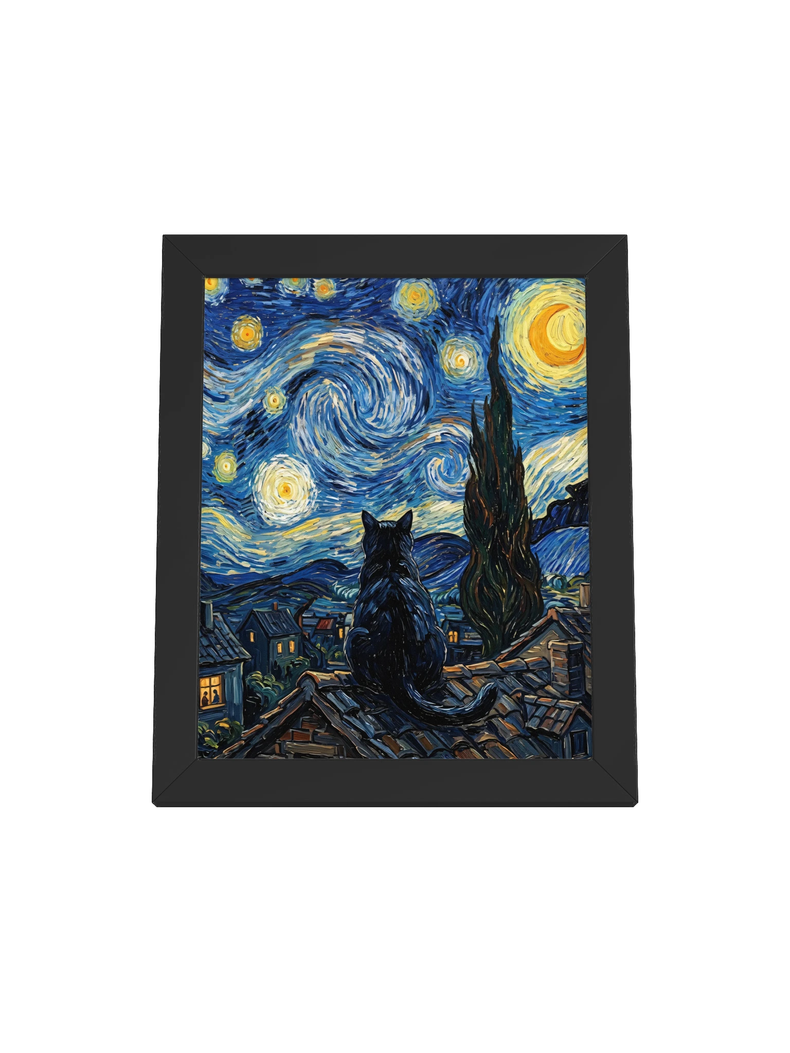 Starry Night Black Cat Framed Poster by RizzPaw